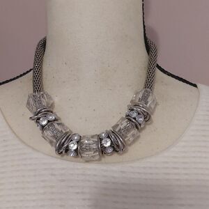 Silver Tone Tube Mesh Necklace with Chunky Slider Beads